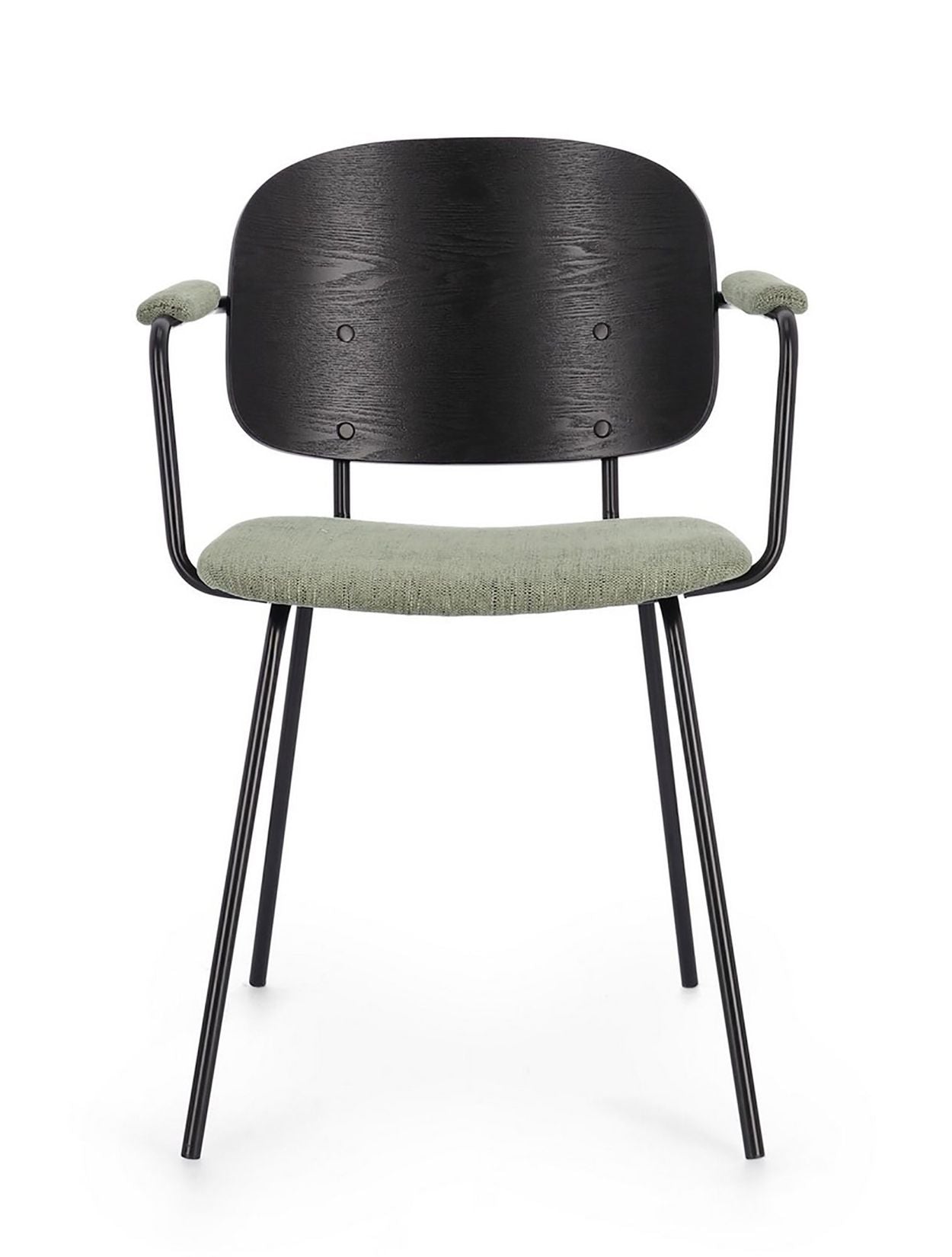 Sienna Vintage Designerstuhl in Grün mit epoxidischer Stahlrahmen und Pappelholz-furnierter Rückenlehne