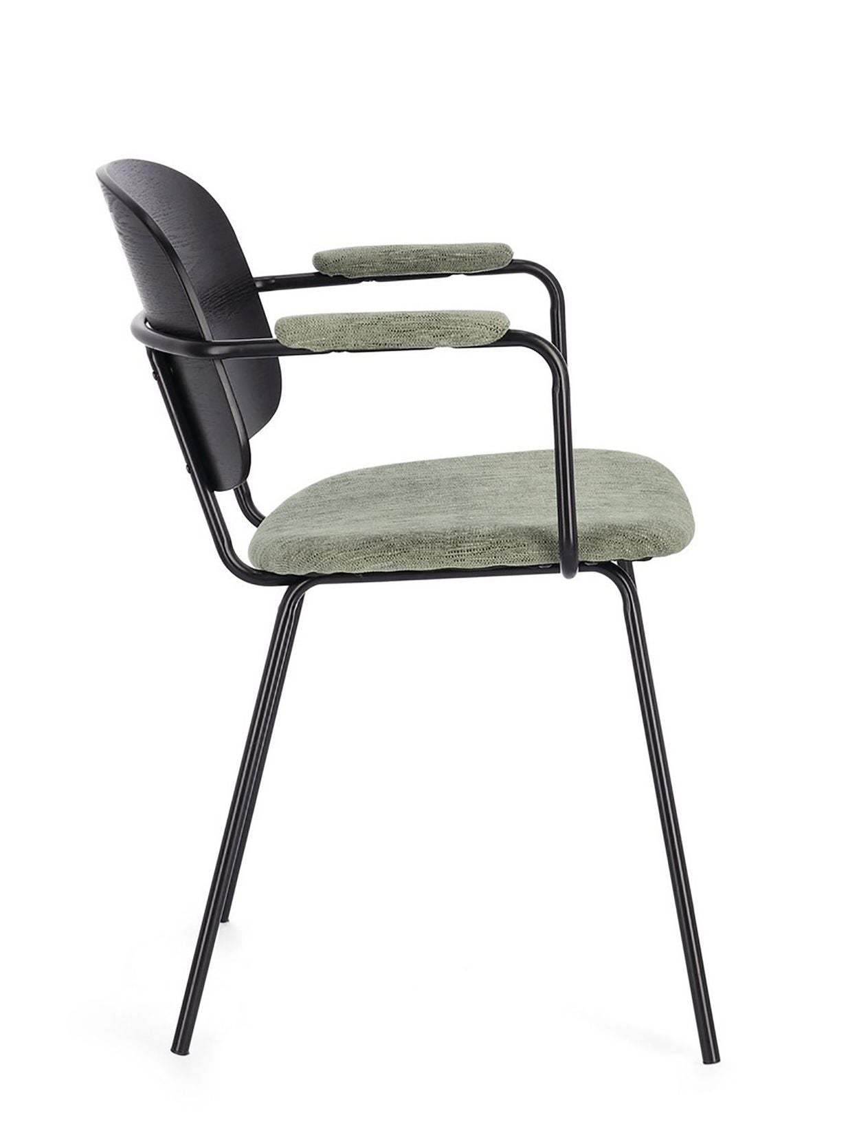 Sienna Vintage Designerstuhl in Grün mit epoxidischer Stahlrahmen und Pappelholz-furnierter Rückenlehne
