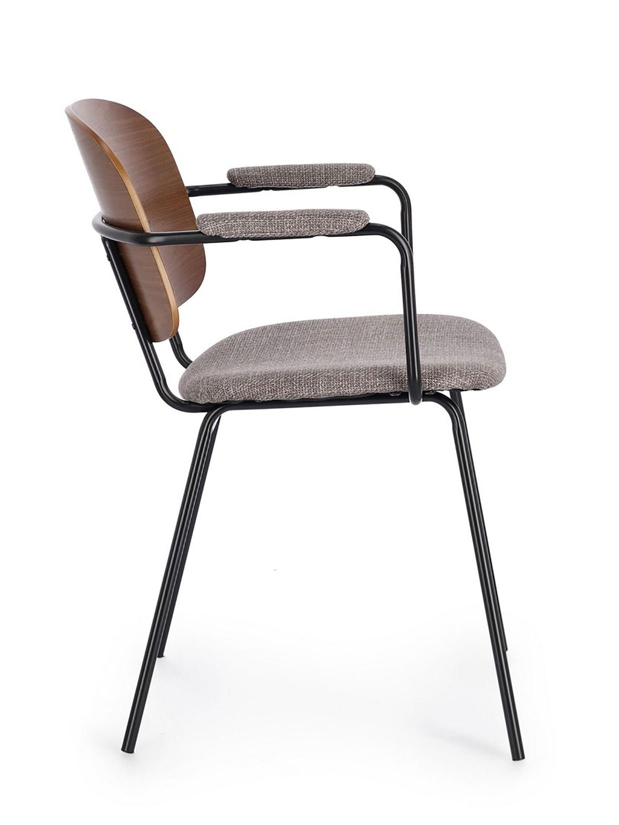 Sienna Vintage Designerstuhl in Grau mit epoxidischer Stahlrahmen und Pappelholz-furnierter Rückenlehne