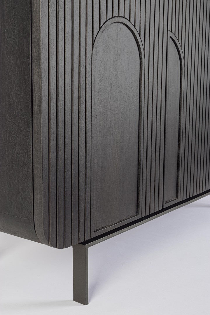 Schwarzes 3-türiges Sideboard Orissa von Bizzotto aus Mangoholz mit epoxidbeschichteten Stahlbeinen