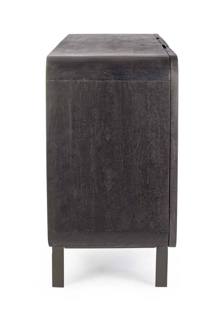 Schwarzes 3-türiges Sideboard Orissa von Bizzotto aus Mangoholz mit epoxidbeschichteten Stahlbeinen