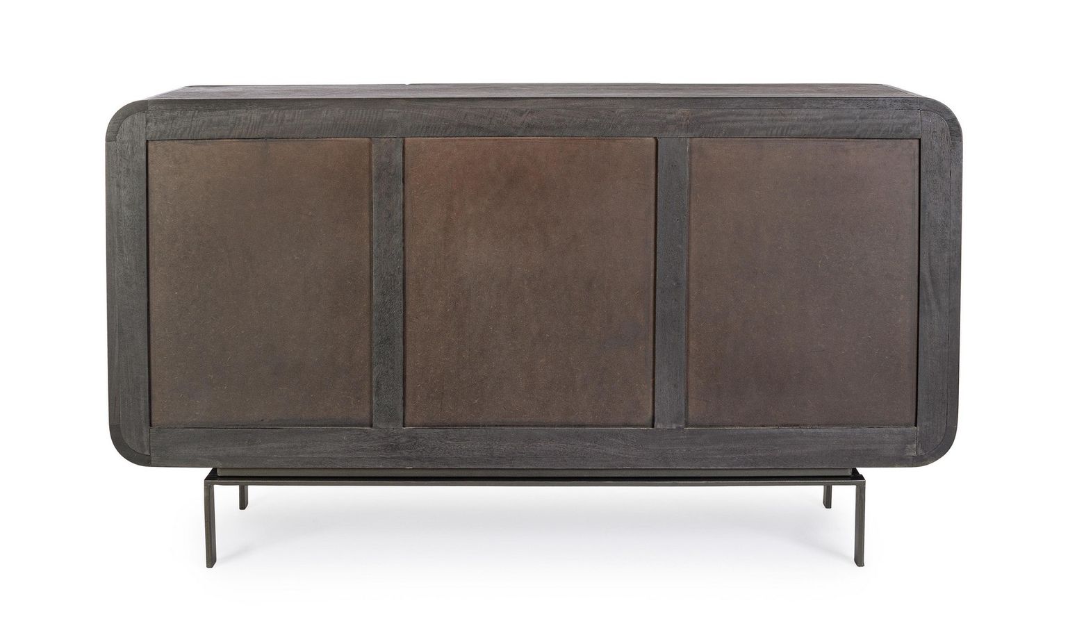 Schwarzes 3-türiges Sideboard Orissa von Bizzotto aus Mangoholz mit epoxidbeschichteten Stahlbeinen