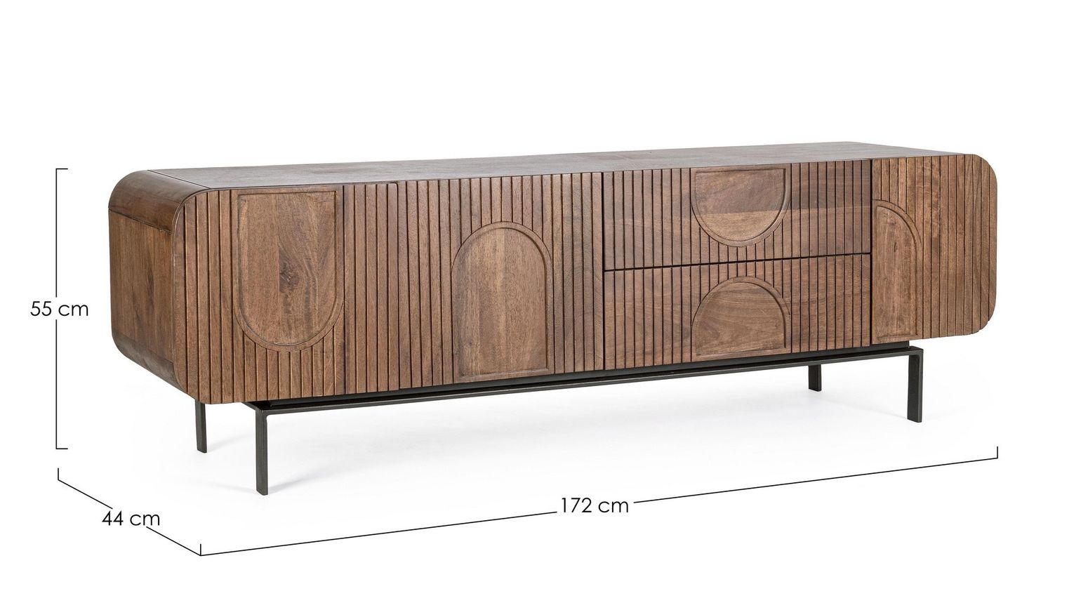 TV-Lowboard Orissa Braun aus Mangoholz mit gerillter Struktur und ohne Griffe
