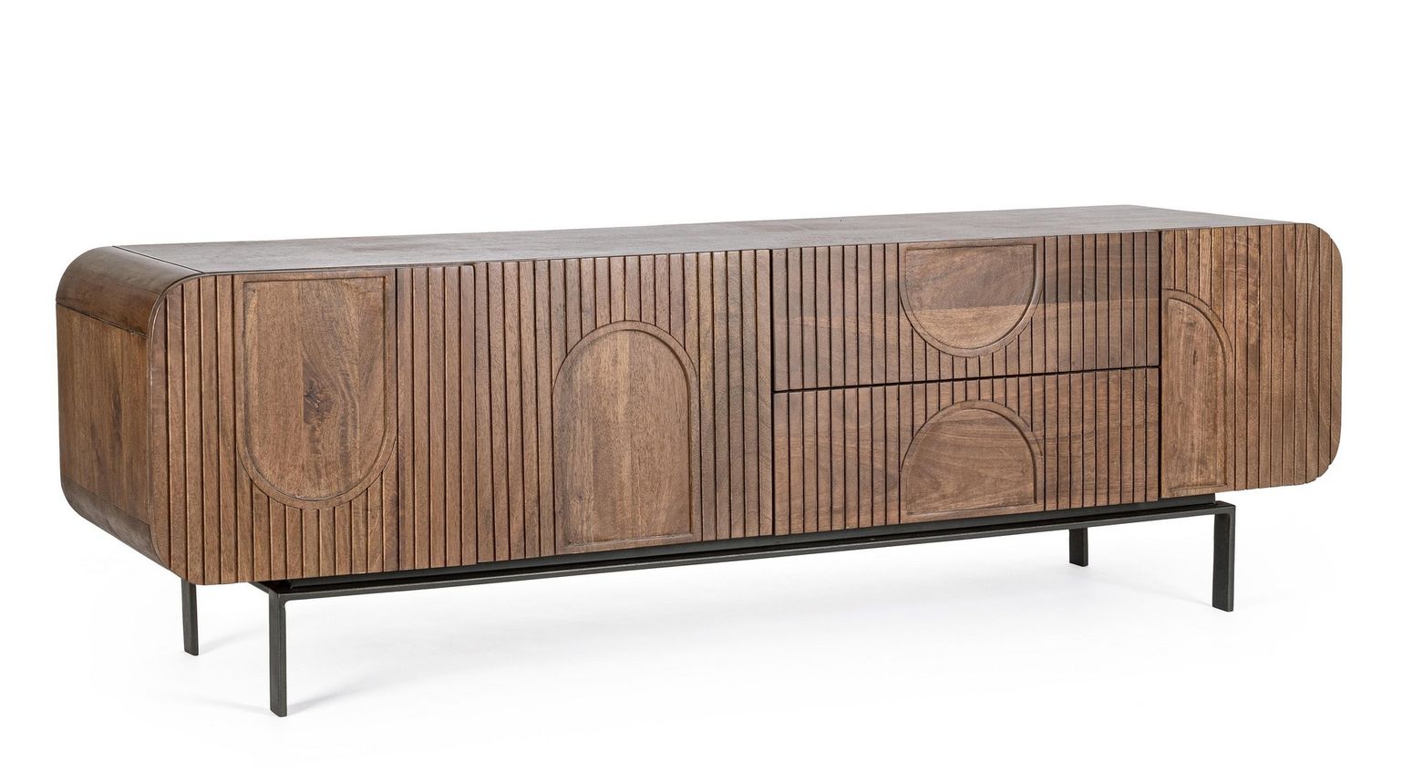 TV-Lowboard Orissa Braun aus Mangoholz mit gerillter Struktur und ohne Griffe