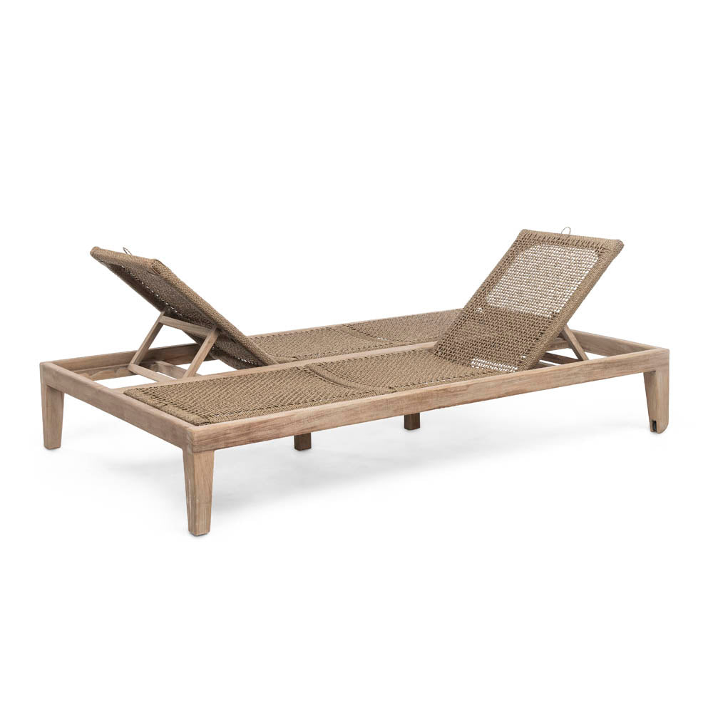 Gommaire Sonnenliege Lisa Double aus Teakholz mit optionalem Polster – wetterfeste Outdoor-Liege für zwei Personen.