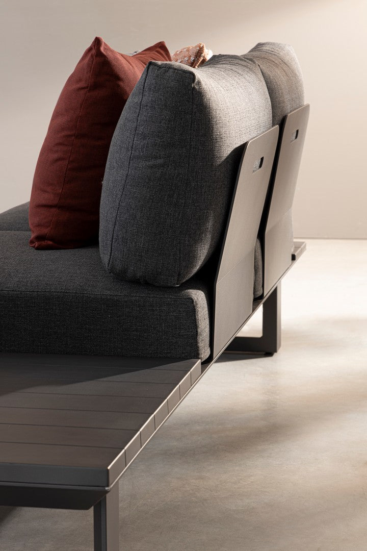 Sitzgruppe KONNOR M-K ANTHR von Bizzotto – stilvolle Outdoor-Lounge mit anthrazitfarbenen Kissen und pulverbeschichtetem Aluminiumgestell.