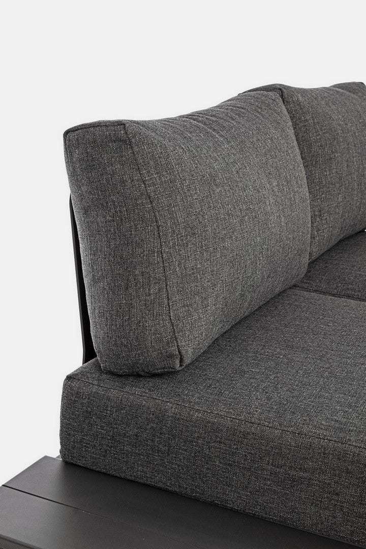 Sitzgruppe KONNOR M-K ANTHR von Bizzotto – stilvolle Outdoor-Lounge mit anthrazitfarbenen Kissen und pulverbeschichtetem Aluminiumgestell.