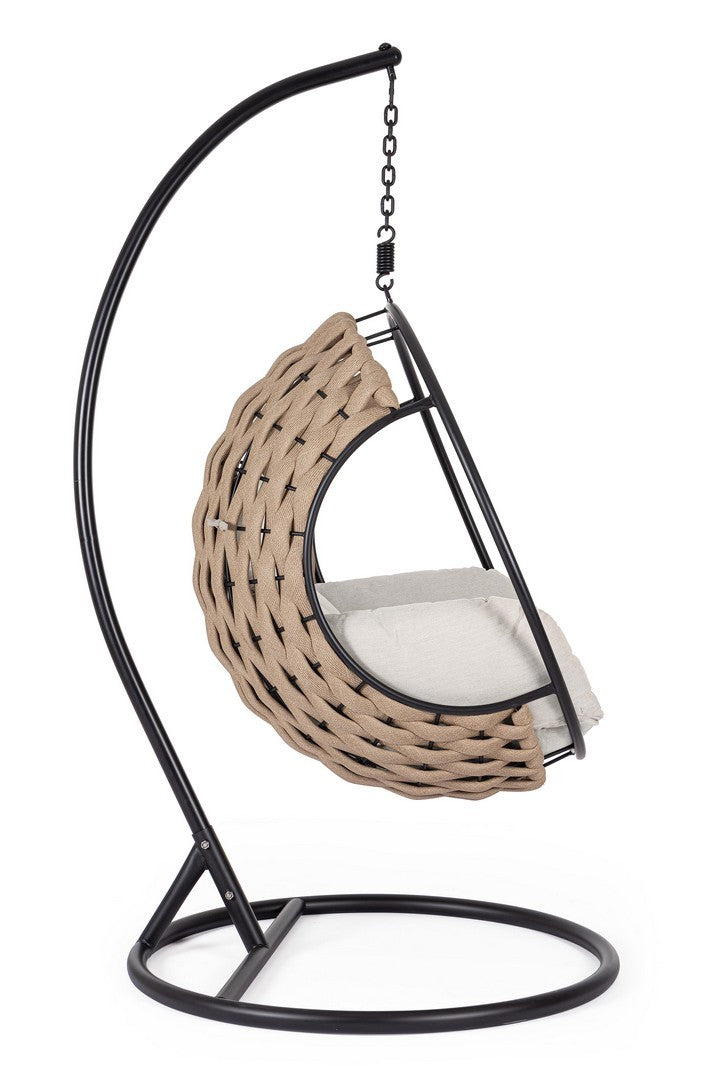 Hängesessel M-K Galapagos Sand mit wetterfestem Stahlgestell und komfortablen Polstern für den Outdoor-Bereich