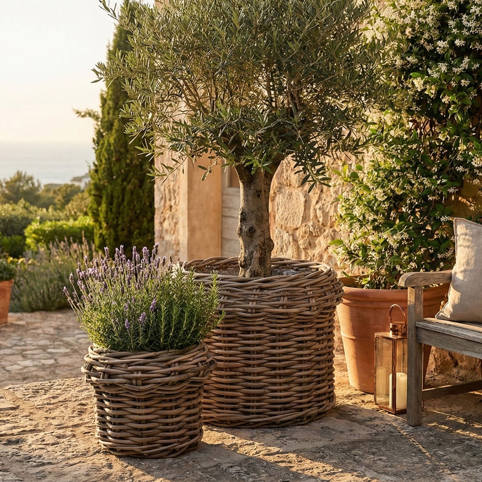 Gommaire Pflanzkorb Hendrik aus Rattan in den Größen Small und Large für Outdoor | bei STUFF Shop kaufen