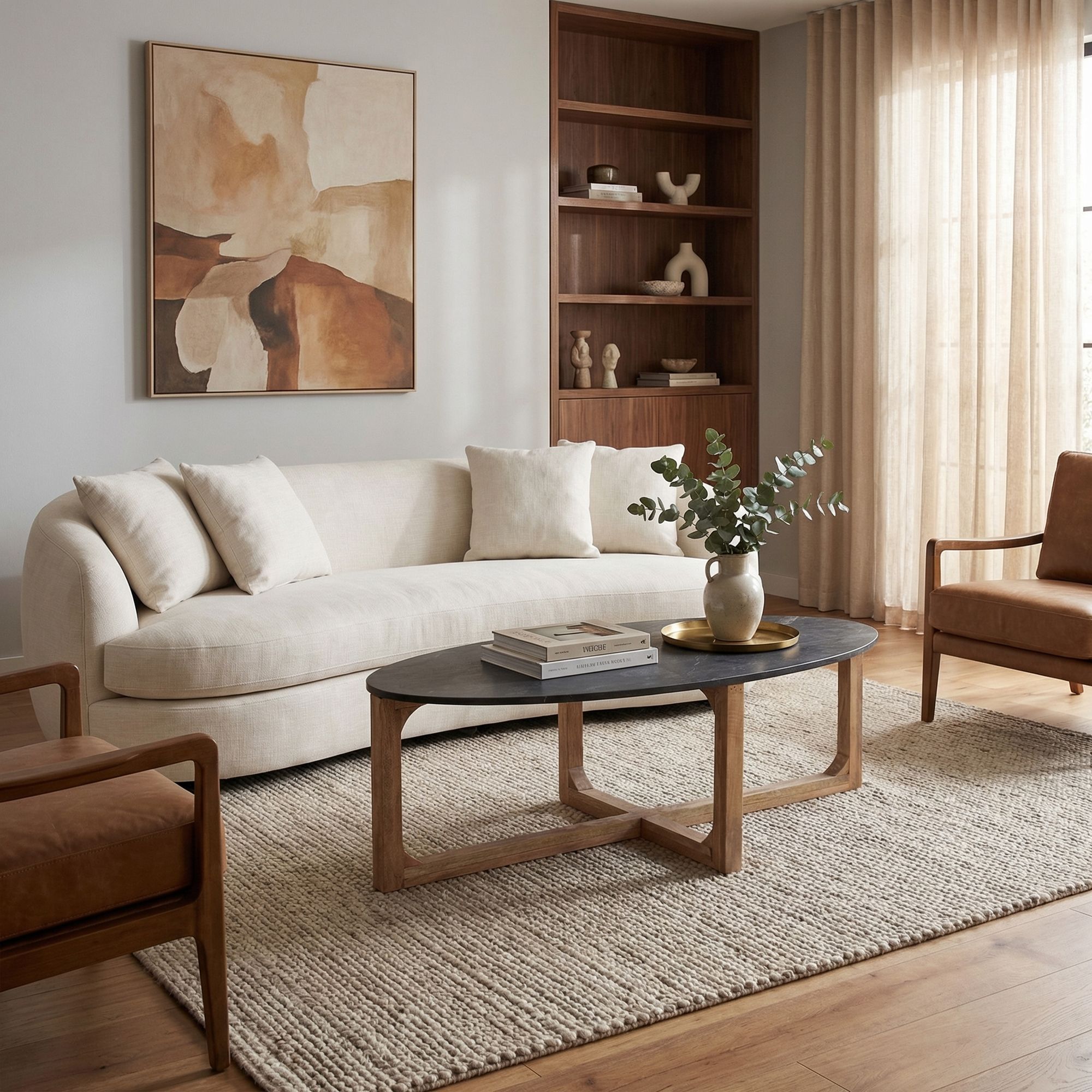 Couchtisch Ovalis Marble Black mit ovaler schwarzer Marmorplatte und Holzgestell aus der STUFF Loft Kollektion