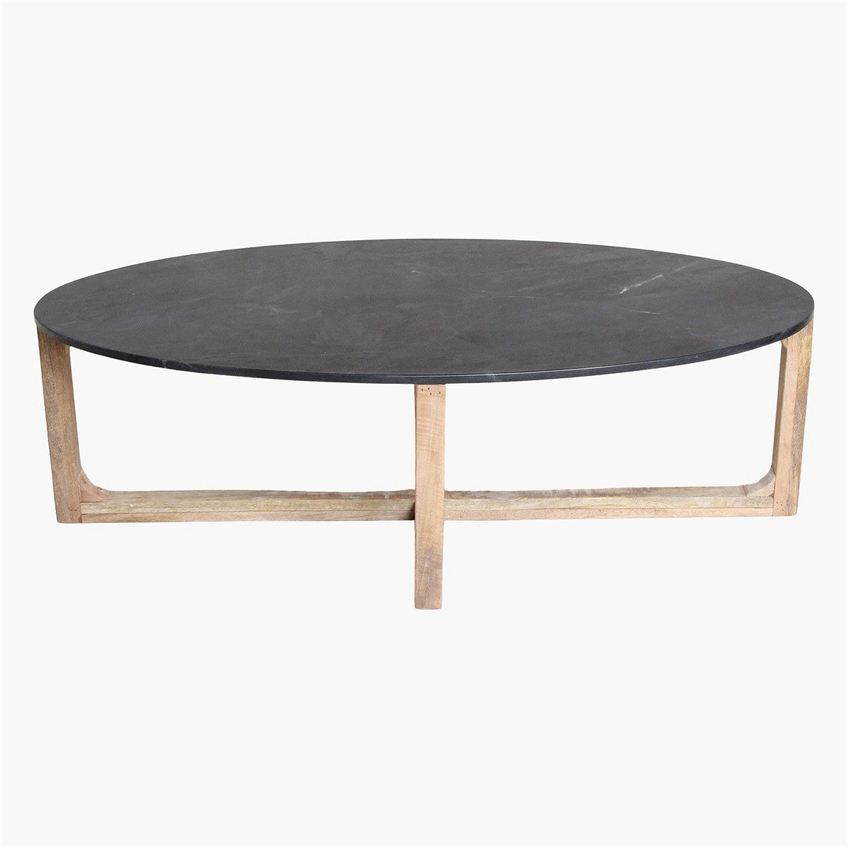 Couchtisch Ovalis Marble Black mit ovaler schwarzer Marmorplatte und Holzgestell aus der STUFF Loft Kollektion