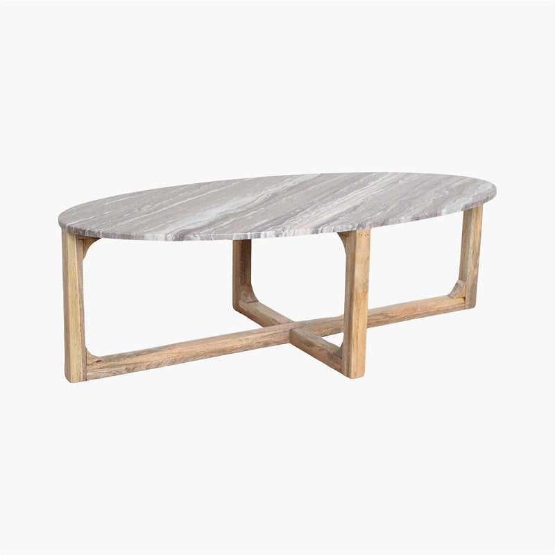 Couchtisch Ovalis Marble Fantasy mit ovaler Marmorplatte und Holzgestell aus der STUFF Loft Kollektion