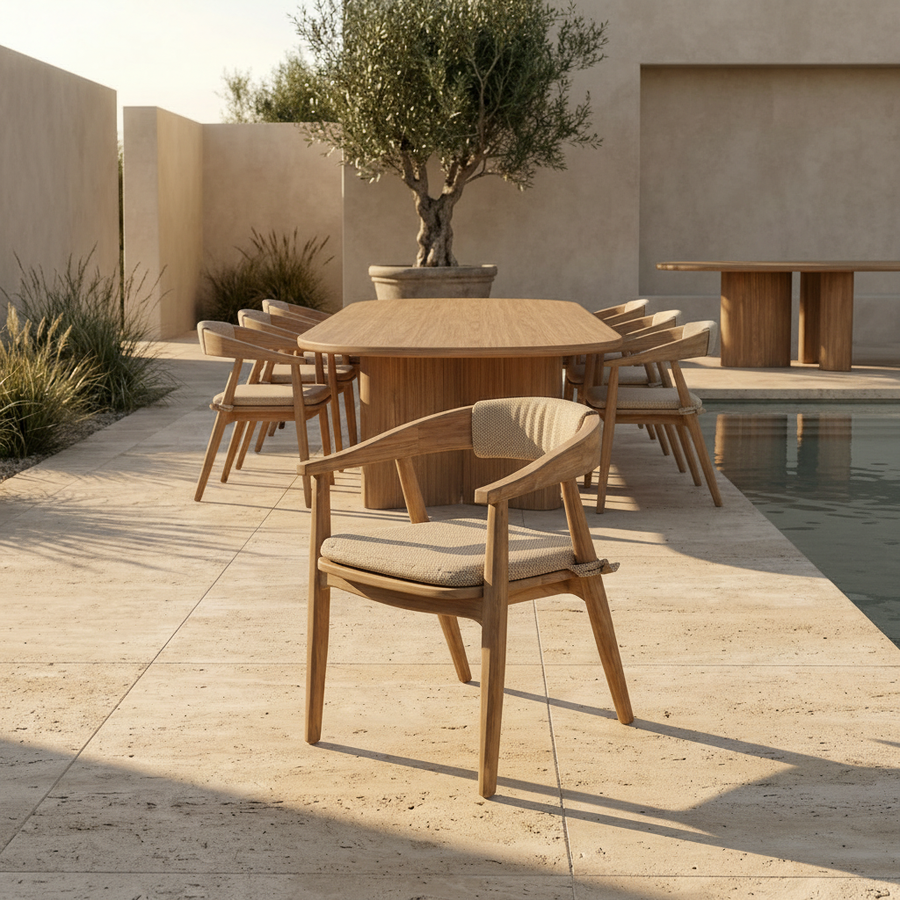 Polster für Armchair Faye Teak Outdoor-Stuhl aus naturgrauem Teakholz von Gommaire