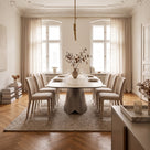 Ausziehtisch Cile Pillar Onyx | Keramik hell, Säulenfuß, 200–300 × 110 cm