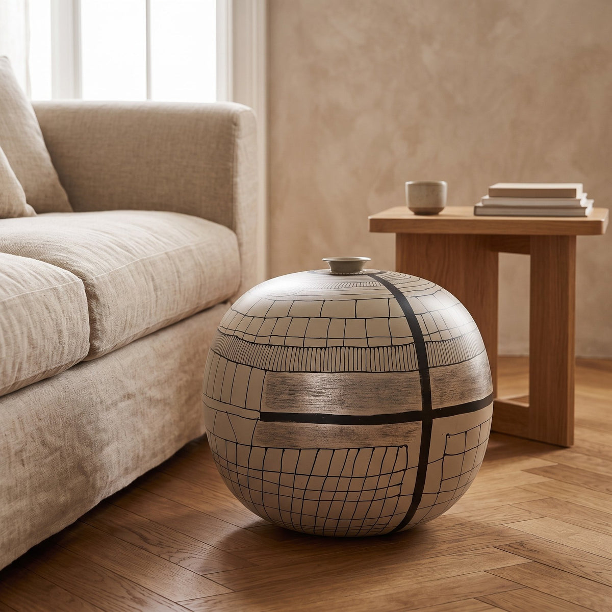 Kugelvase Siva Beige Ø 39 cm von Bizzotto im Wohnraum
