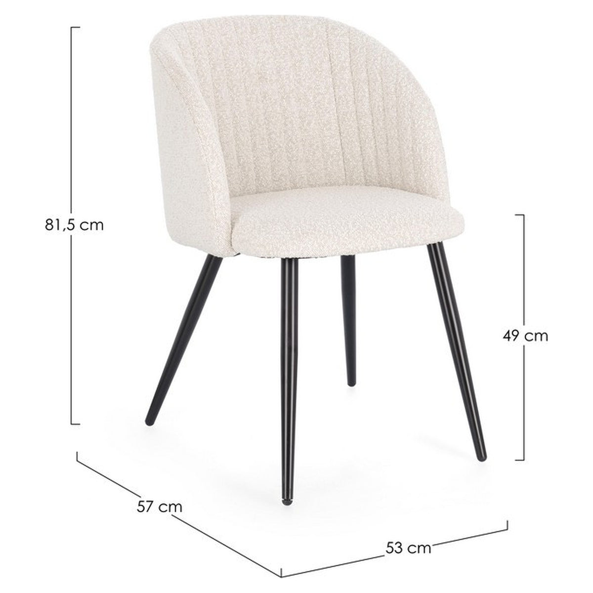 Maßzeichnung Stuhl Queen Bouclé Elfenbein von Bizzotto, B 53 × T 57 × H 81,5 cm