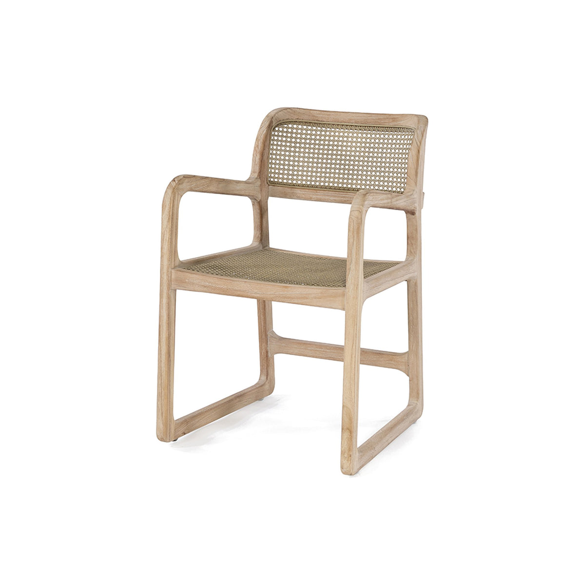 Armlehnstuhl Sally Open Weave Teak Natural Grey von Gommaire, Teak Natural Grey und PE-Rattan, B 52 × T 60,5 × H 80,5 cm, Freisteller