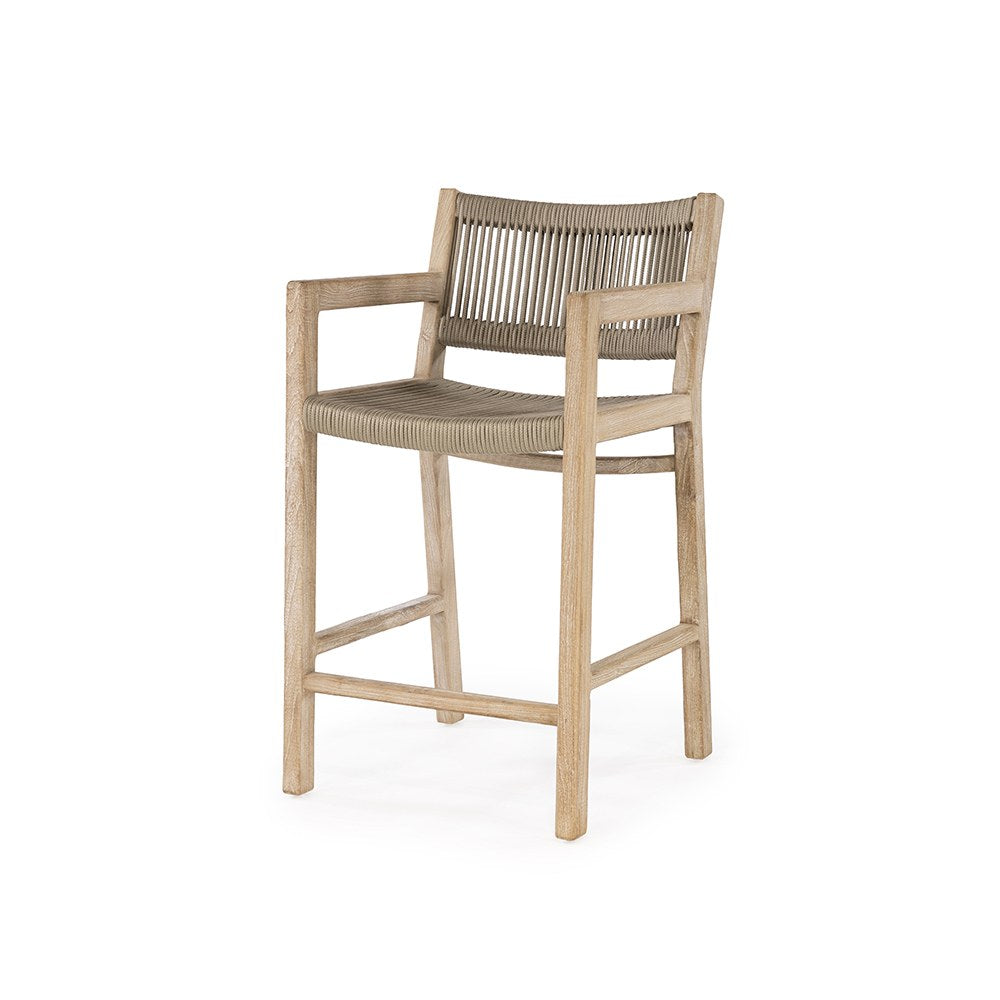 Barstuhl Mario mit Armlehnen Teak Natural Grey von Gommaire, Freisteller ohne Polster