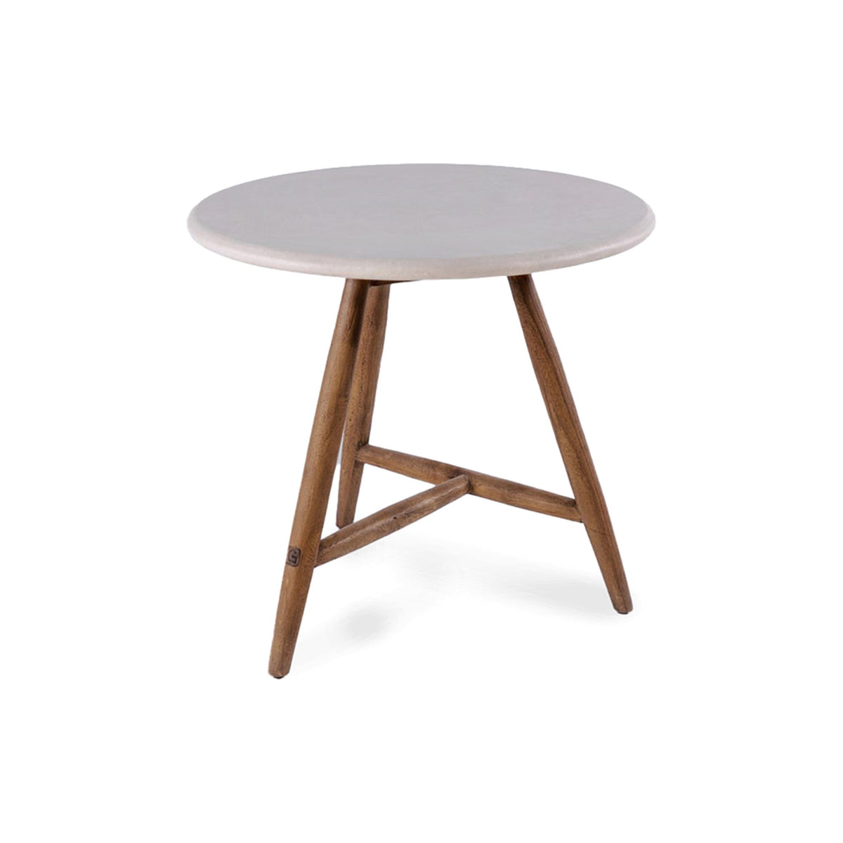 Bistrotisch Faye rund Beton Teak Emas Brown Low von Gommaire, Beton und Teak Emas Brown, Ø 75 × H 69 cm, Freisteller