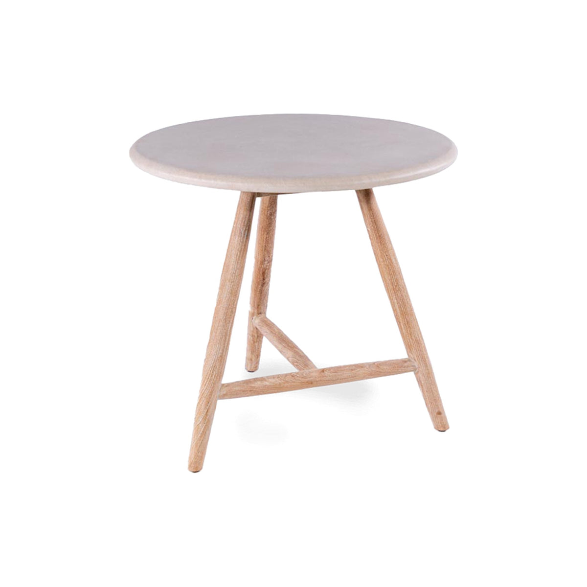 Bistrotisch Faye rund Beton Teak Natural Grey Low von Gommaire, Beton und Teak Natural Grey, Ø 75 × H 69 cm, Freisteller