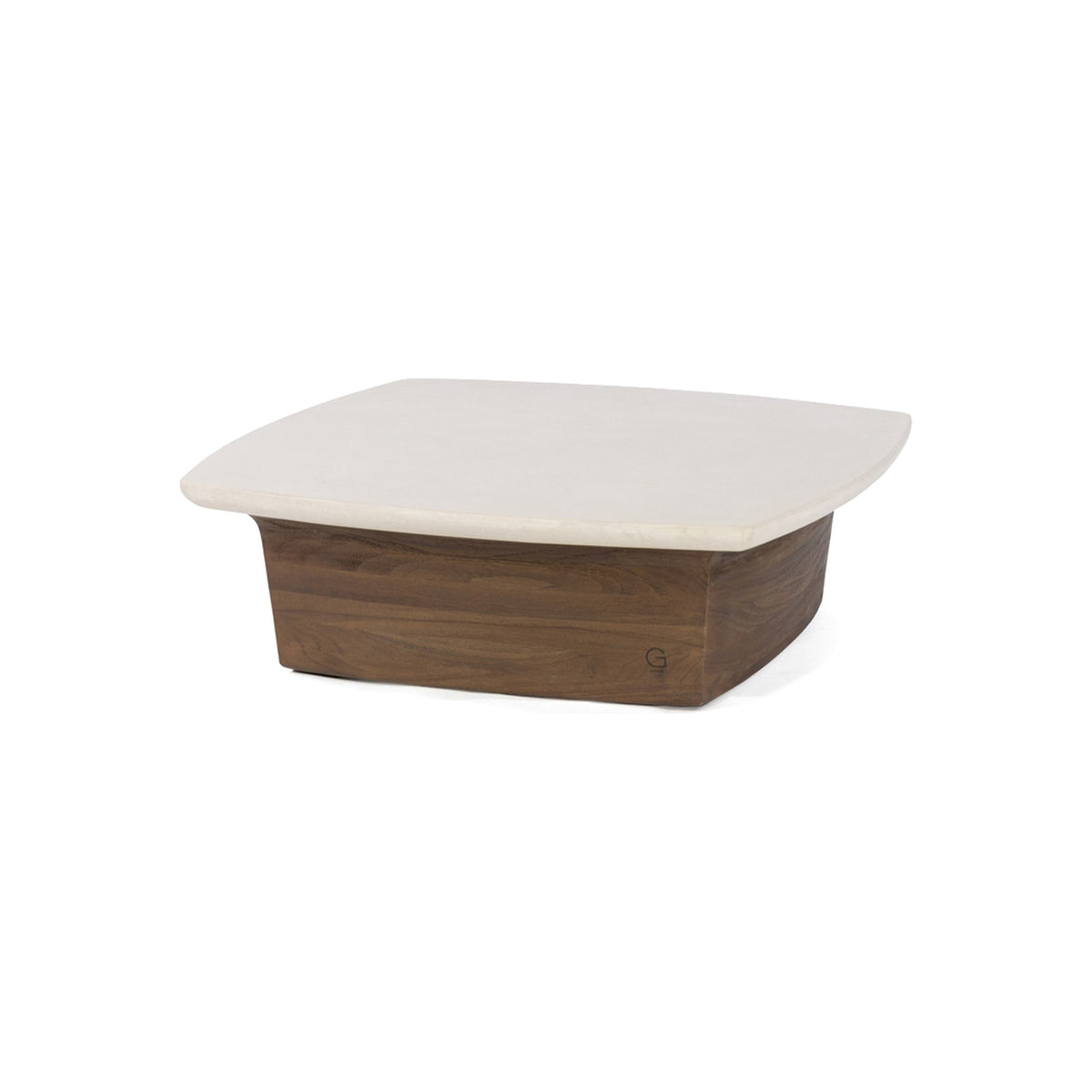 Couchtisch Boa Teak Emas Brown mit Betonplatte Large von Gommaire, Teak Emas Brown und Beton, 90 × 90 × H 28 cm, Freisteller