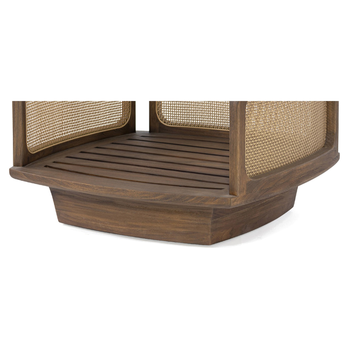 Drehsystem Boa 1-Sitzer Teak Emas Brown von Gommaire, Detailansicht Sockel des 1-Sitzers Boa mit Drehsystem, Teak Emas Brown, Ø 52 × H 5 cm