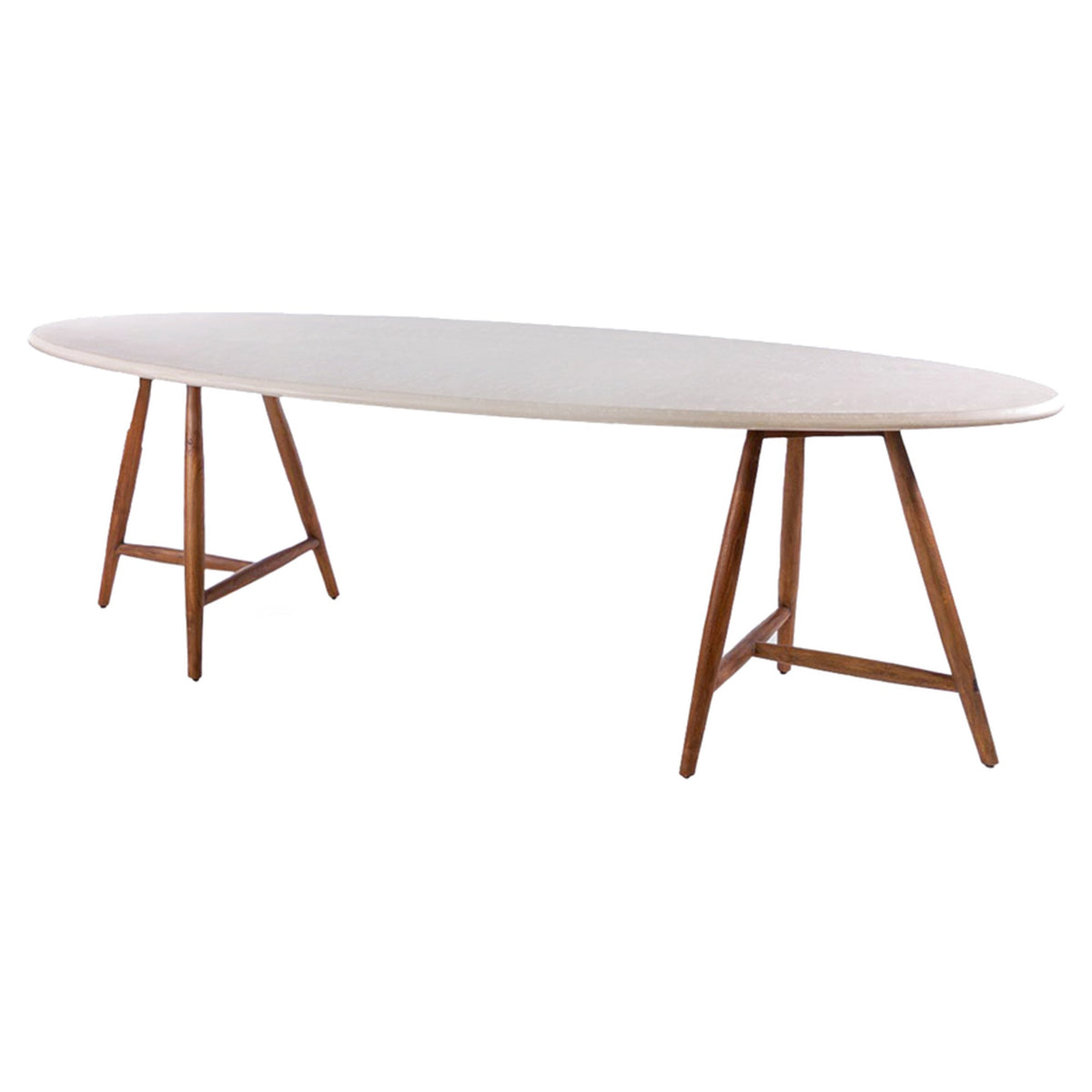 Esstisch Faye oval Beton Teak Emas Brown von Gommaire, Beton und Teak Emas Brown, 250 × 105 × H 76 cm, Freisteller