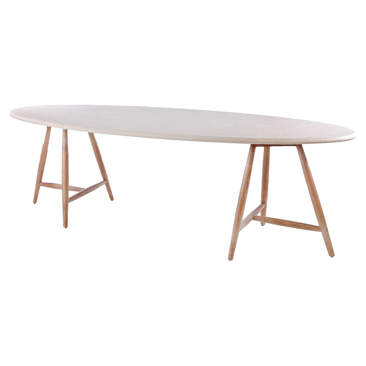 Esstisch Faye oval Beton Teak Natural Grey von Gommaire, Beton und Teak Natural Grey, 250 × 105 × H 76 cm, Freisteller