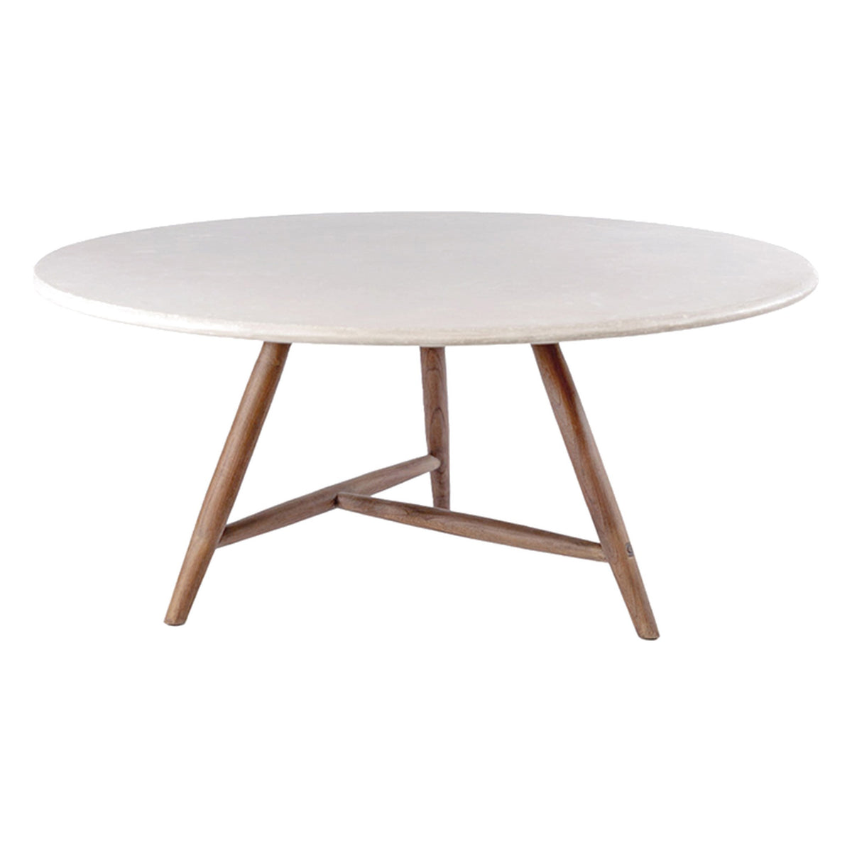 Esstisch Faye rund Beton Teak Emas Brown XL Low von Gommaire, Beton und Teak Emas Brown, Ø 170 × H 69 cm, Freisteller