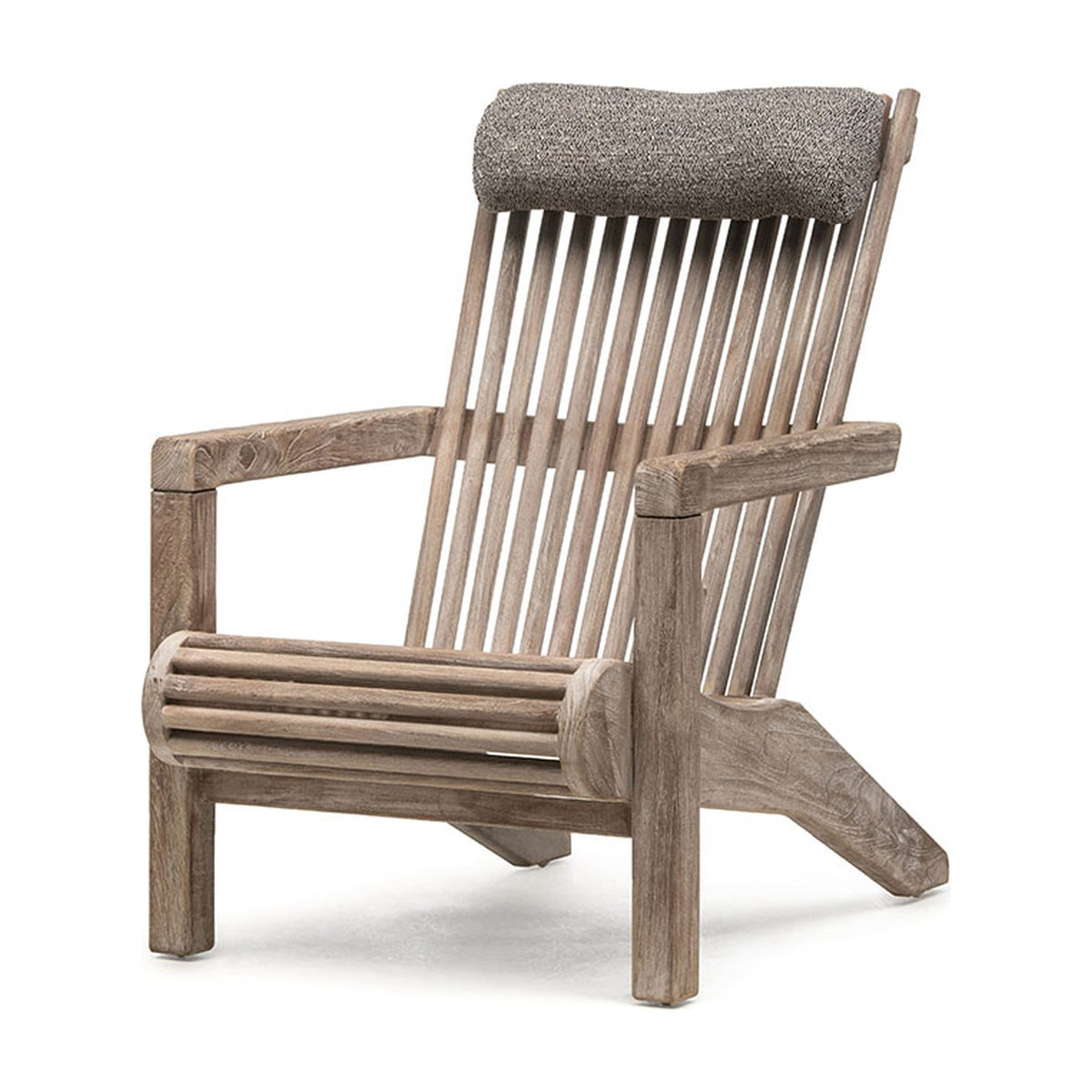 Loungesessel Orso Teak Natural Grey von Gommaire, mit Sitz- und Kopfkissen im Gommaire-Standardstoff