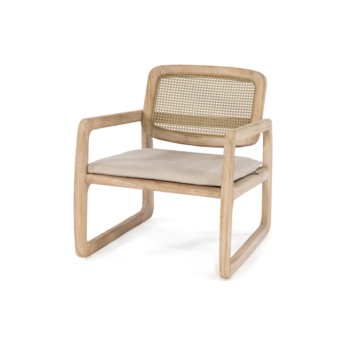 Loungesessel Sally Open Weave Teak Natural Grey von Gommaire, mit optionalem Sitzkissen