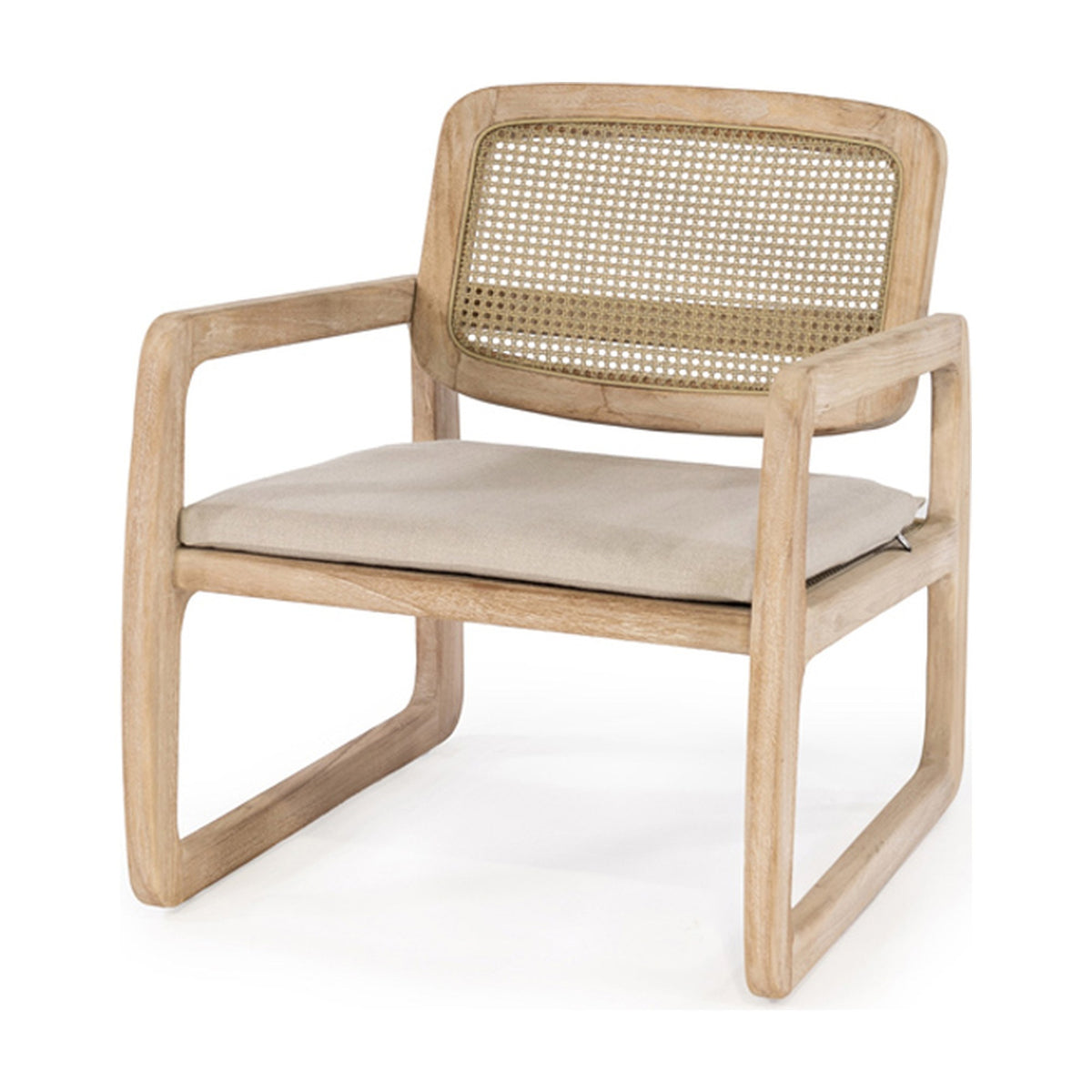 Loungesessel Sally Open Weave Teak Natural Grey von Gommaire, mit Sitzkissen im Gommaire-Standardstoff