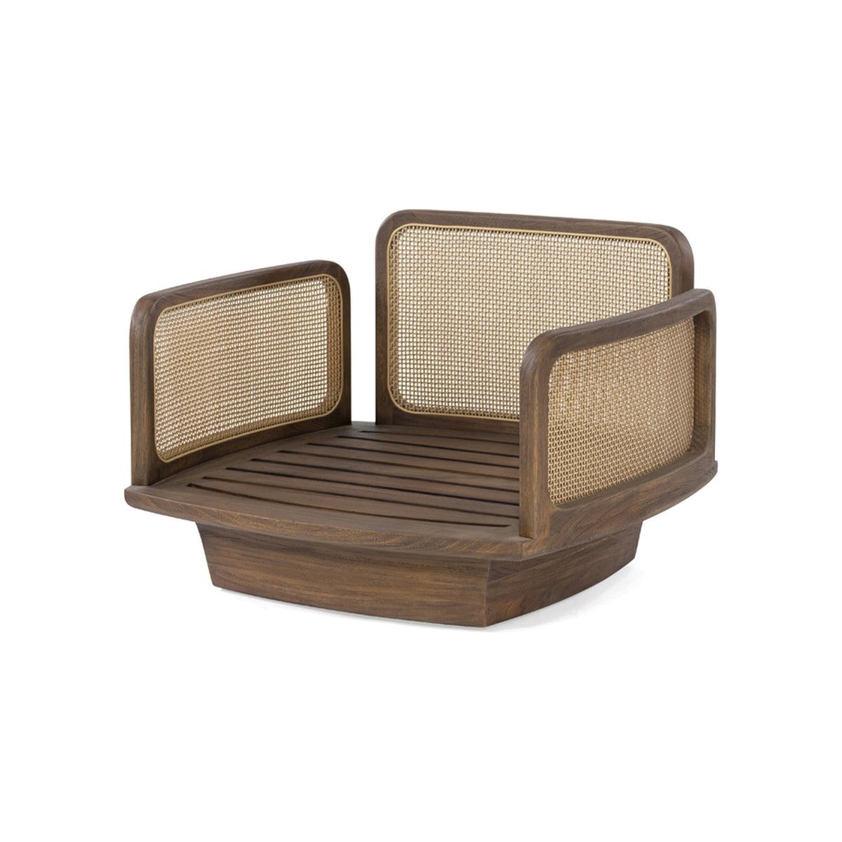 Modulsofa Boa Teak Emas Brown von Gommaire, 1-Sitzer ohne Polster, Teak Emas Brown und PE-Rattan Blend, B 95 × T 90 × H 65 cm