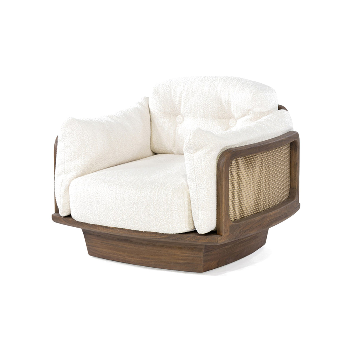Modulsofa Boa Teak Emas Brown von Gommaire, 1-Sitzer mit Polster im Beispielstoff, Teak Emas Brown und PE-Rattan Blend, B 95 × T 90 × H 65 cm