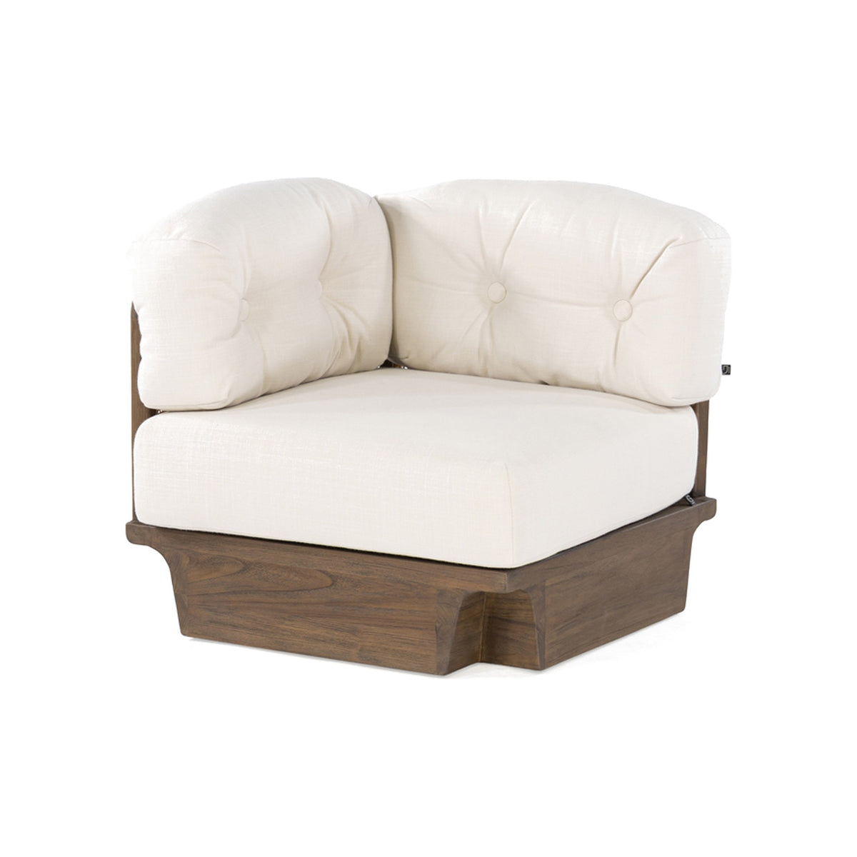 Modulsofa Boa Teak Emas Brown von Gommaire, Eckelement mit Polster im Beispielstoff, Teak Emas Brown und PE-Rattan Blend, B 85 × T 85 × H 65 cm