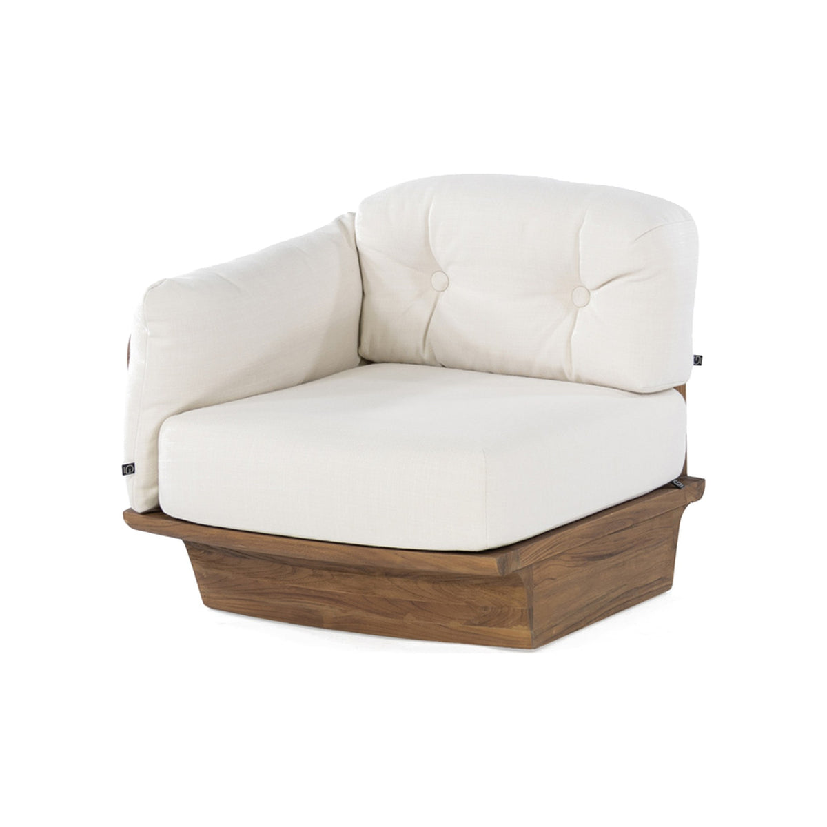 Modulsofa Boa Teak Emas Brown von Gommaire, Element rechts mit Polster im Beispielstoff, Teak Emas Brown und PE-Rattan Blend, B 85 × T 90 × H 65 cm