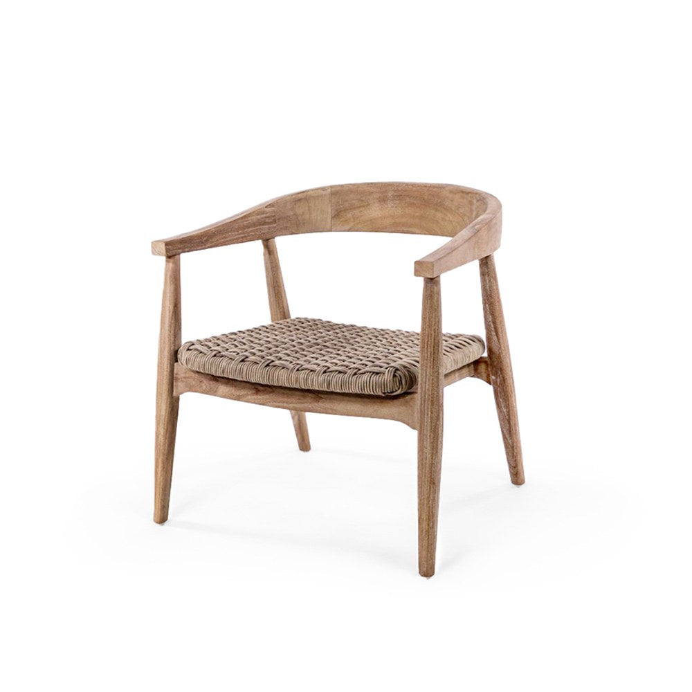 Outdoor Sessel Faye Teak mit geflochtenem Sitz von Gommaire, Freisteller ohne Polster