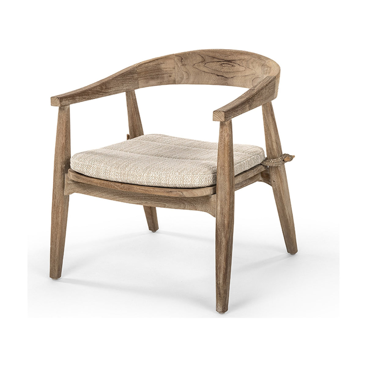 Outdoor Sessel Faye Teak mit geflochtenem Sitz von Gommaire, mit Sitzkissen im Gommaire-Standardstoff