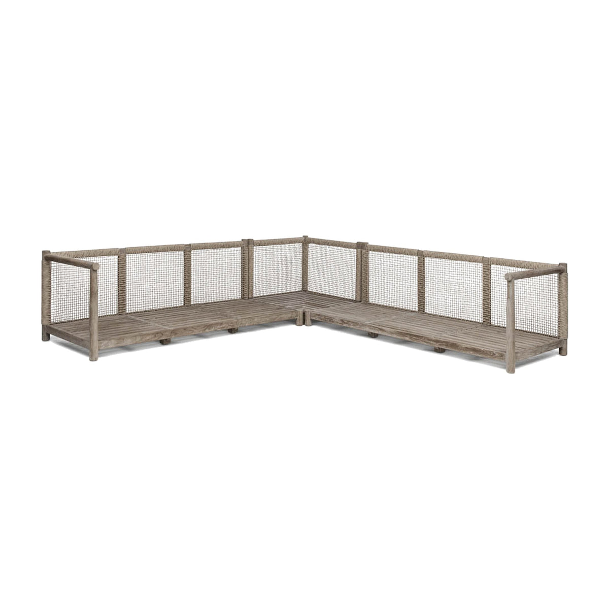 Passendes Möbel Ecksofa Mieke Teak Natural Grey PE Rattan Sand von Gommaire, B 280 × T 280 × H 69 cm, Hülle nicht abgebildet