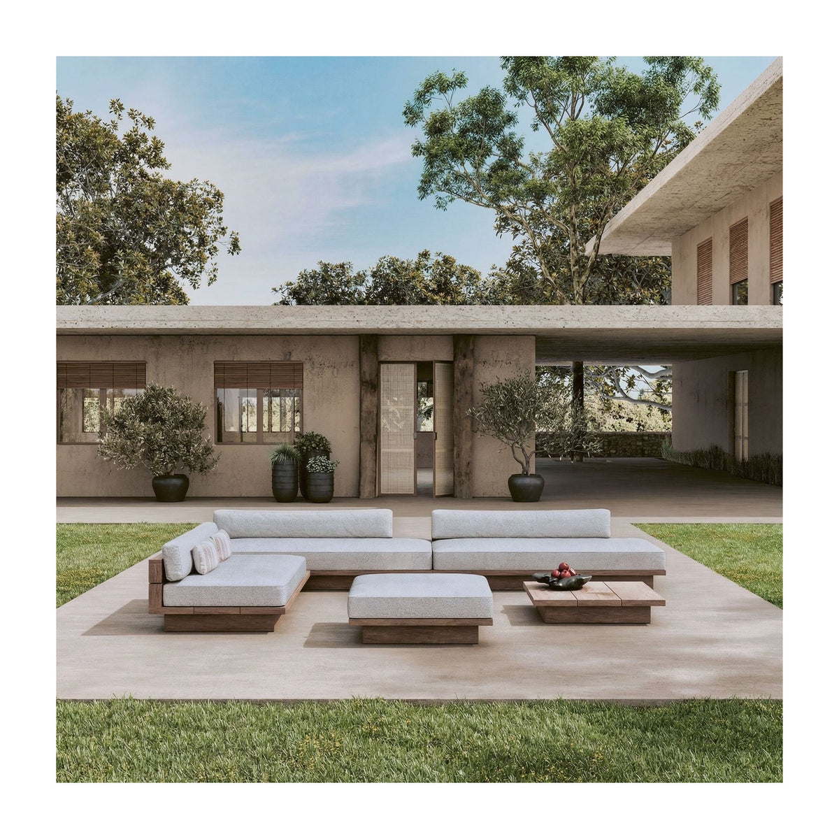 Passendes Möbel Lounge-Sofa Magnus Teak Natural Grey von Gommaire, B 220 × T 105 × H 57 cm, Hülle nicht abgebildet