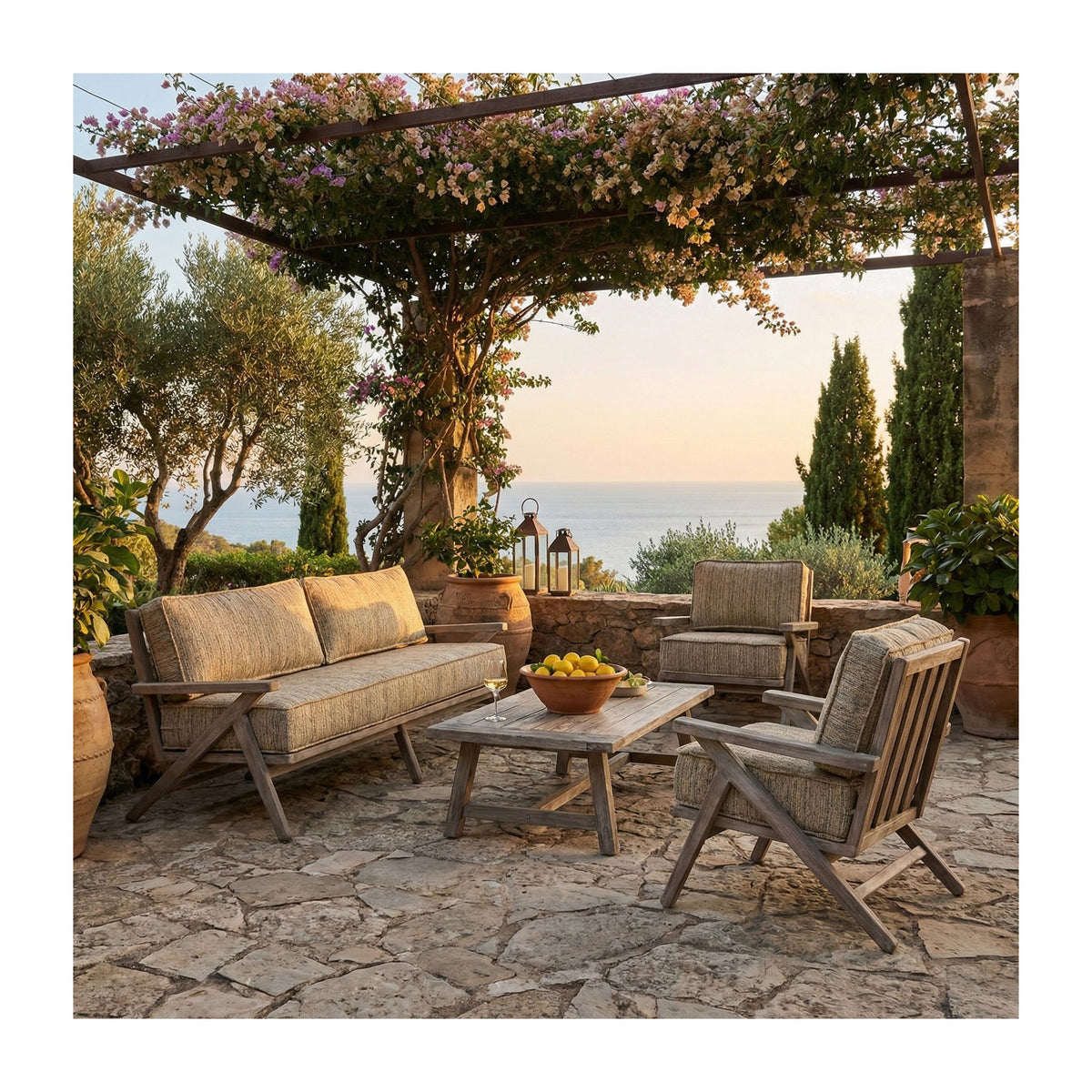 Passendes Möbel Sofa Alabama Teak Natural Grey 2,5-Sitzer von Gommaire, B 204 × T 78 × H 76 cm, Hülle nicht abgebildet