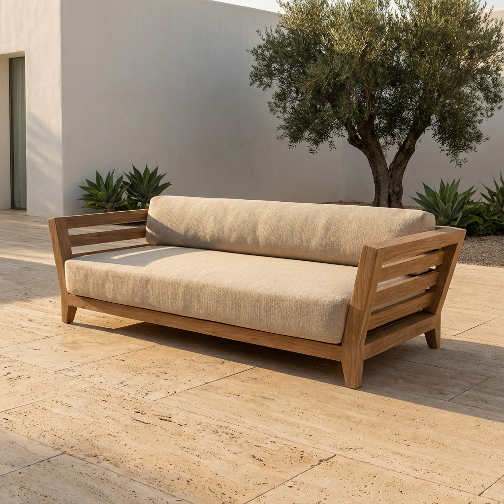 Gommaire Sofa Mia auf einer modernen Terrasse, exklusiv bei STUFF Shop