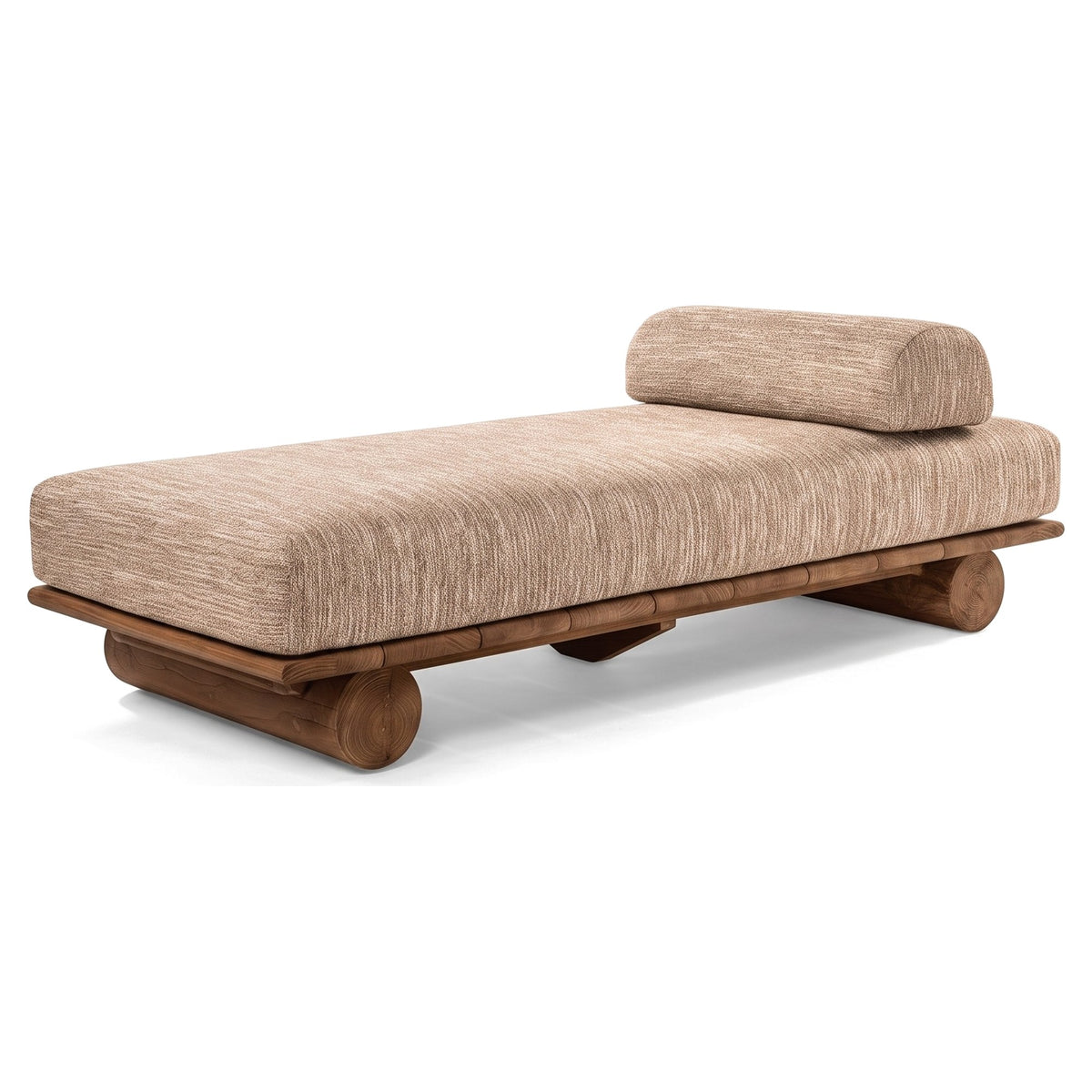 Sonnenliege Edge Teak Emas Brown von Gommaire mit Kissenset, Teak Emas Brown, L 200 × B 85 × H 22,5 cm, Freisteller mit Liegepolster und Nackenrolle im Beispielstoff