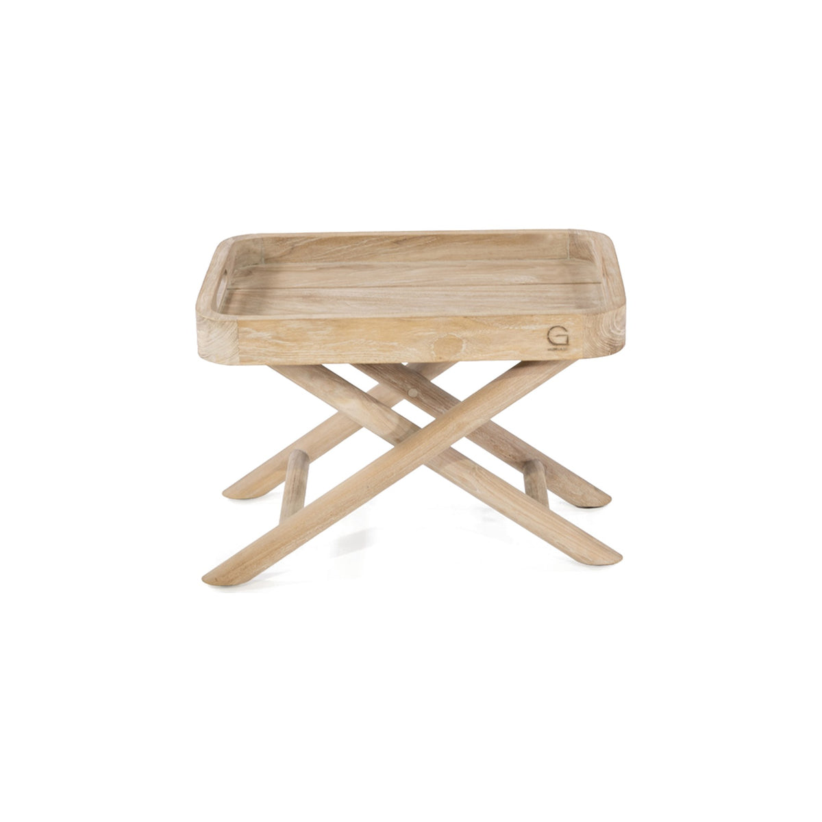 Tabletttisch James Teak Natural Grey Small von Gommaire, Teak Natural Grey, 55 × 35 × H 40 cm, Freisteller