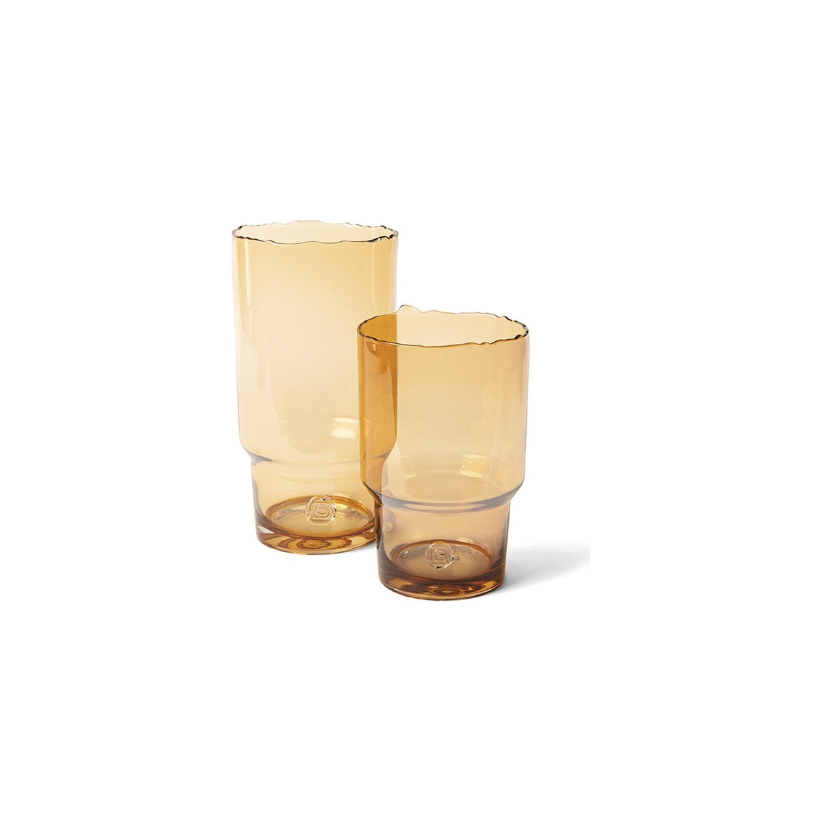 Vase Benson Bernsteinglas Medium von Gommaire, Glas, bernsteinfarben getönt, Ø 23 × H 43 cm, Freisteller, Small und Medium nebeneinander