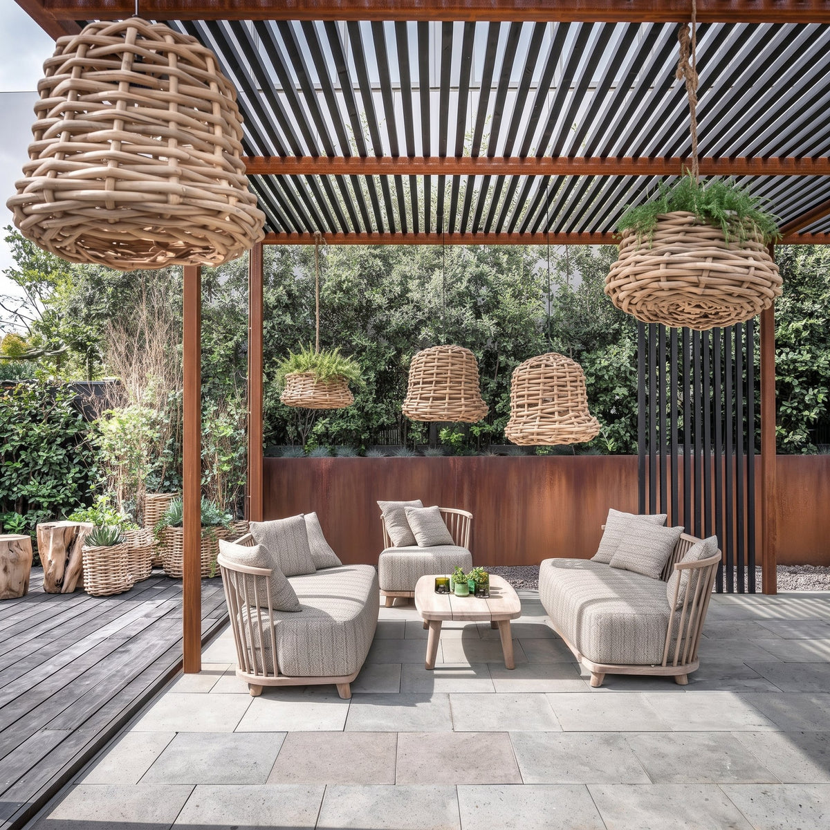 Hängekorb Luca von Gommaire, CL Rattan, Ø 60 × H 30 cm – Milieubild