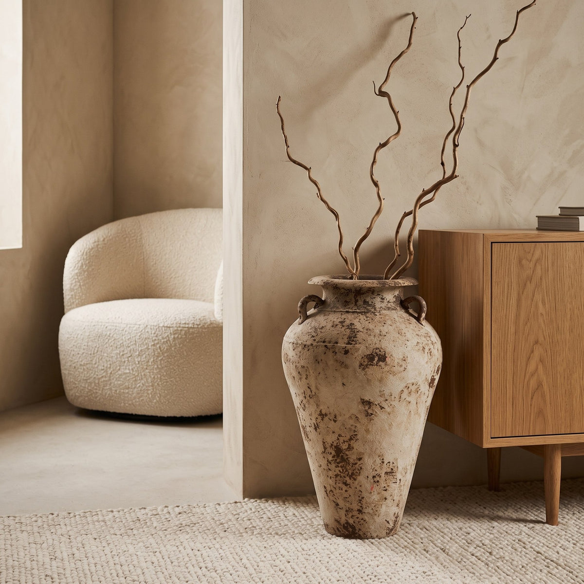 Bodenvase Robena Creme antik 60 cm im Raum