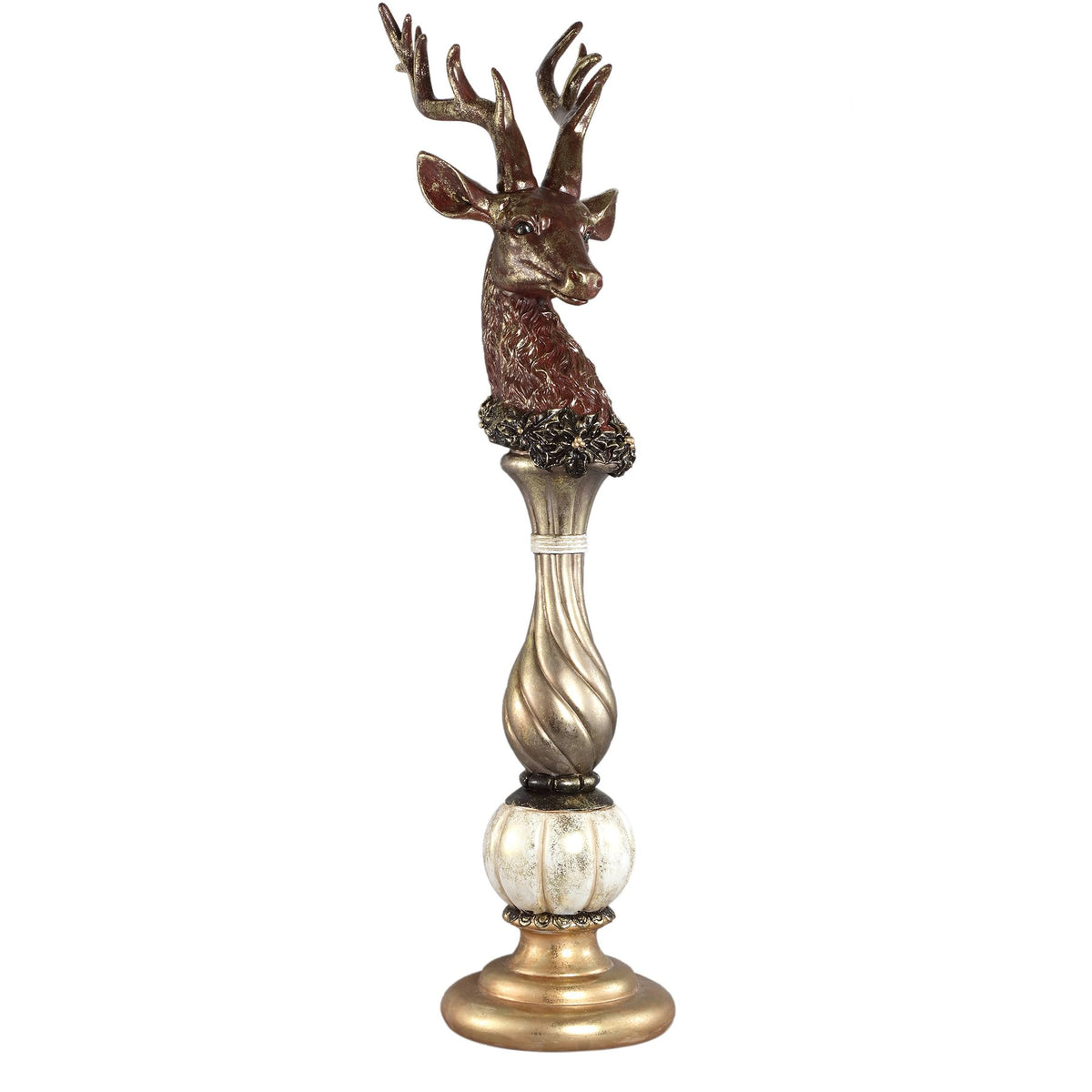 Dekofigur Blitzen Hirschbüste auf Säule Hellbraun, 146 cm, Freisteller