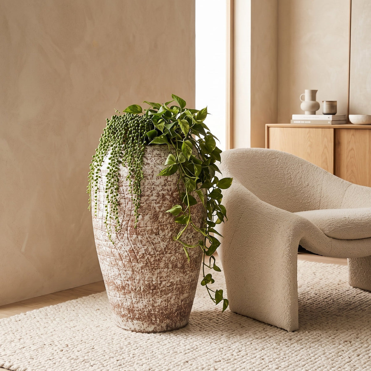 Übertopf Vikki Beige-Rost 90 cm im Raum