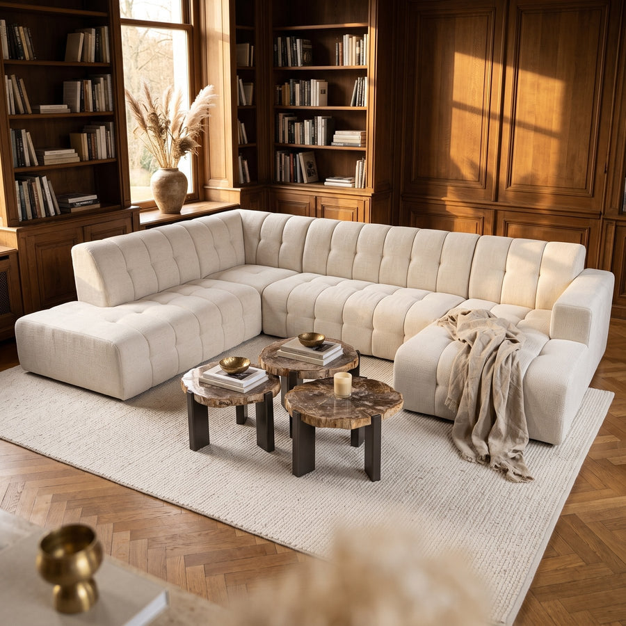 Wohnlandschaft Palermo U-Form links von PTMD in Ivory, 358 × 279 cm, in der Bibliothek